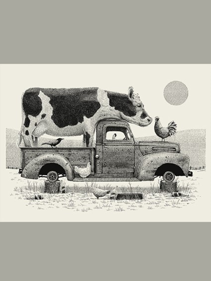 screen print, wall art, home decor, art, print, cow, truck, country chic, farm house